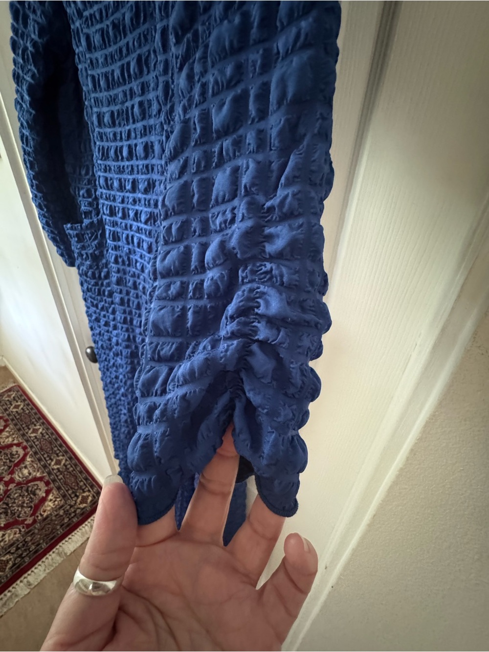 IC collection- Textured Navy Blue Long Sleeve Pocket Dress - Picture 5 of 13